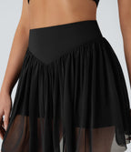 High Waisted Tummy Control 2-in-1 Pocket Mesh Mini Pickleball Skirt — Carbon Black — view 5