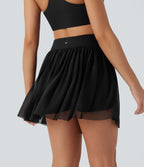 High Waisted Tummy Control 2-in-1 Pocket Mesh Mini Pickleball Skirt — Carbon Black — view 2