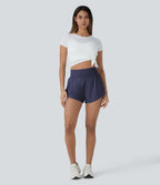 QuickDry High Waisted Tummy Control Reflective Dots Crossover Hem 2-in-1 Running Shorts 3'' with Pockets — Dawn Purple — view 8