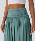 High Waisted Ruched Flowy Maxi Casual Skirt — Mineral Blue — view 6