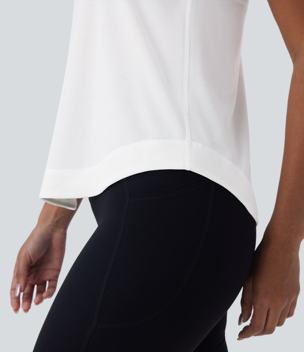 Racerback Curved Hem Stripe Quick Dry Running Tank Vest Top — White — view 6