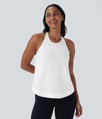 Racerback Curved Hem Stripe Quick Dry Running Tank Vest Top — White — view 1