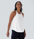 Racerback Curved Hem Stripe Quick Dry Running Tank Vest Top — White — view 3