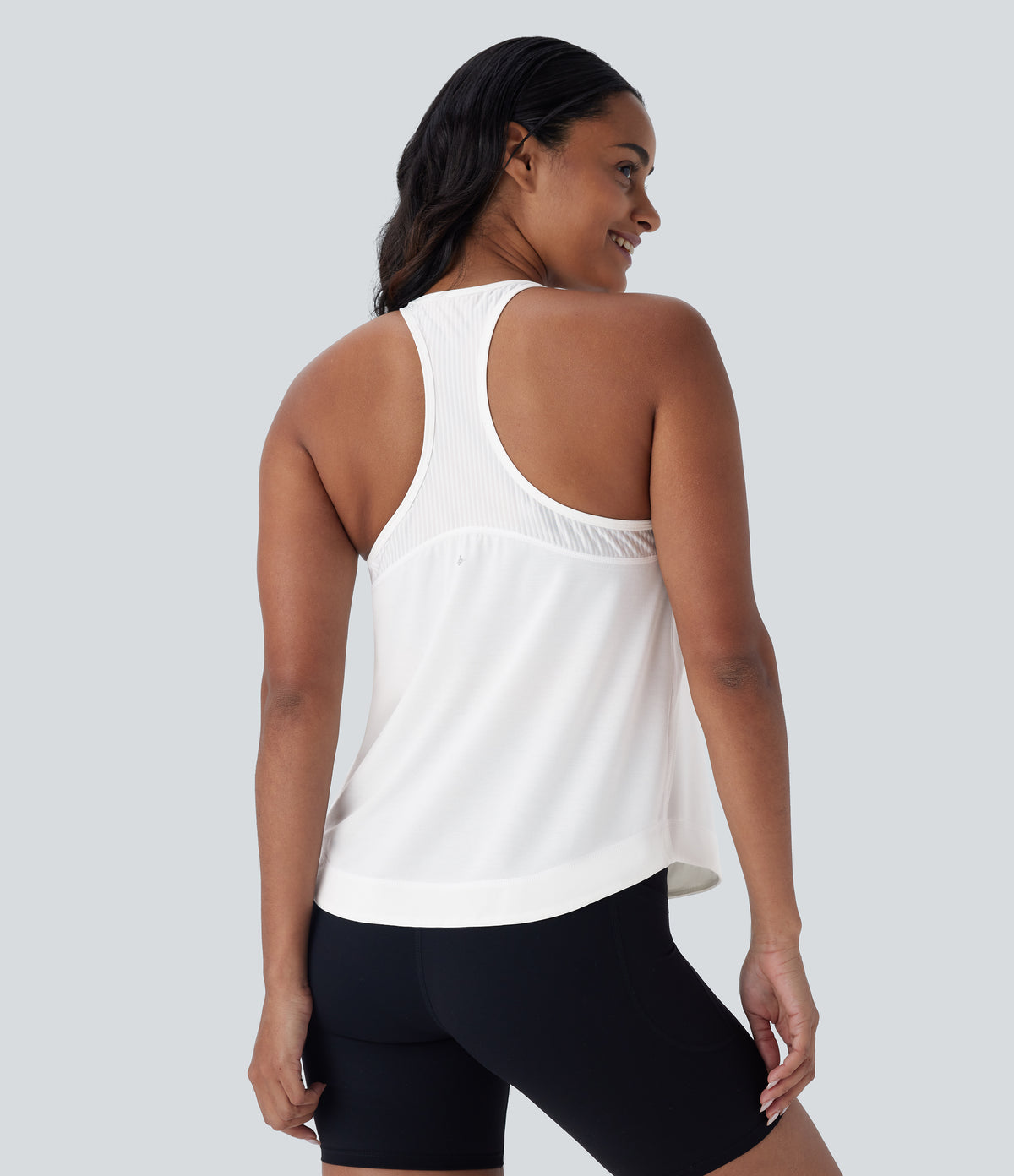 Racerback Curved Hem Stripe Quick Dry Running Tank Vest Top — White — view 2