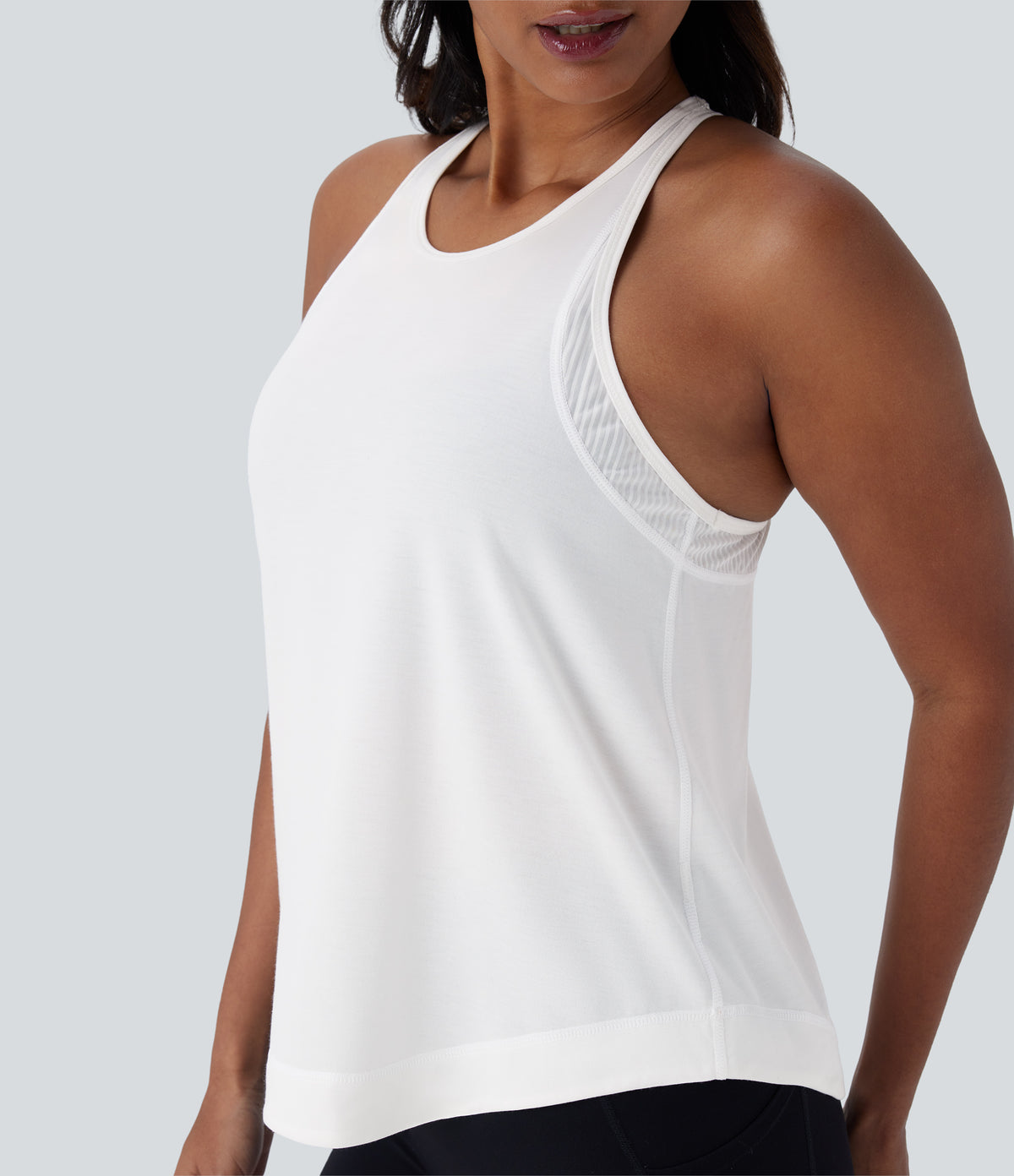 Racerback Curved Hem Stripe Quick Dry Running Tank Vest Top — White — view 5