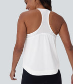 Racerback Curved Hem Stripe Quick Dry Running Tank Vest Top — White — view 4