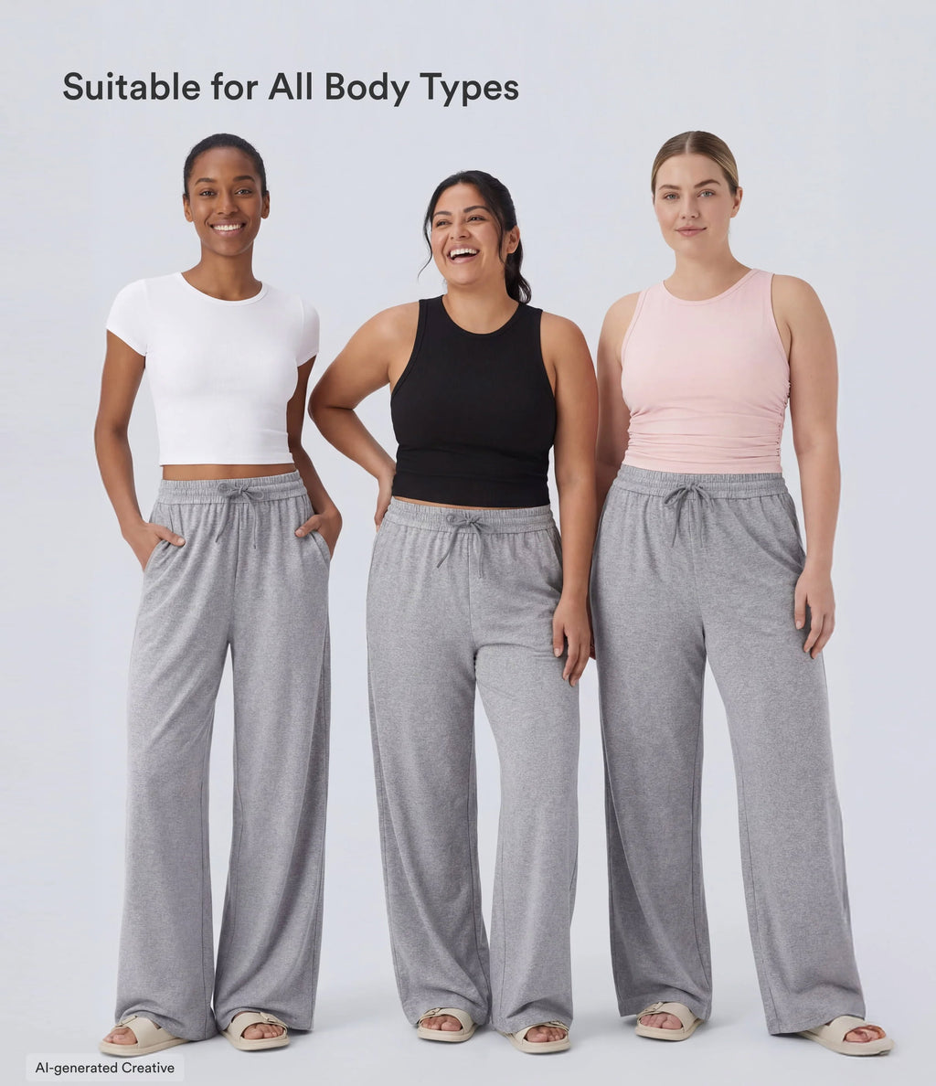 High Waisted Drawstring Pocket Wide Leg Casual Trousers — Fog Gray — view 5