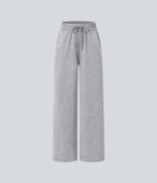 High Waisted Drawstring Pocket Wide Leg Casual Trousers — Fog Gray — view 8