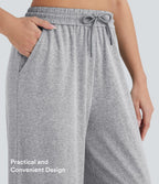 High Waisted Drawstring Pocket Wide Leg Casual Trousers — Fog Gray — view 7