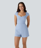 Airy U Neck Cap Sleeve Pocket InstantCool Yoga Playsuit — Chambray Blue — view 7