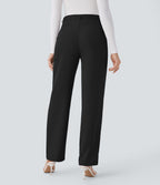 High Waisted Side Pocket Straight Leg Work Trousers — Black — view 2