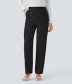 High Waisted Side Pocket Straight Leg Work Trousers — Black — view 3