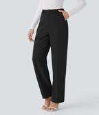 High Waisted Side Pocket Straight Leg Work Trousers — Black — view 1
