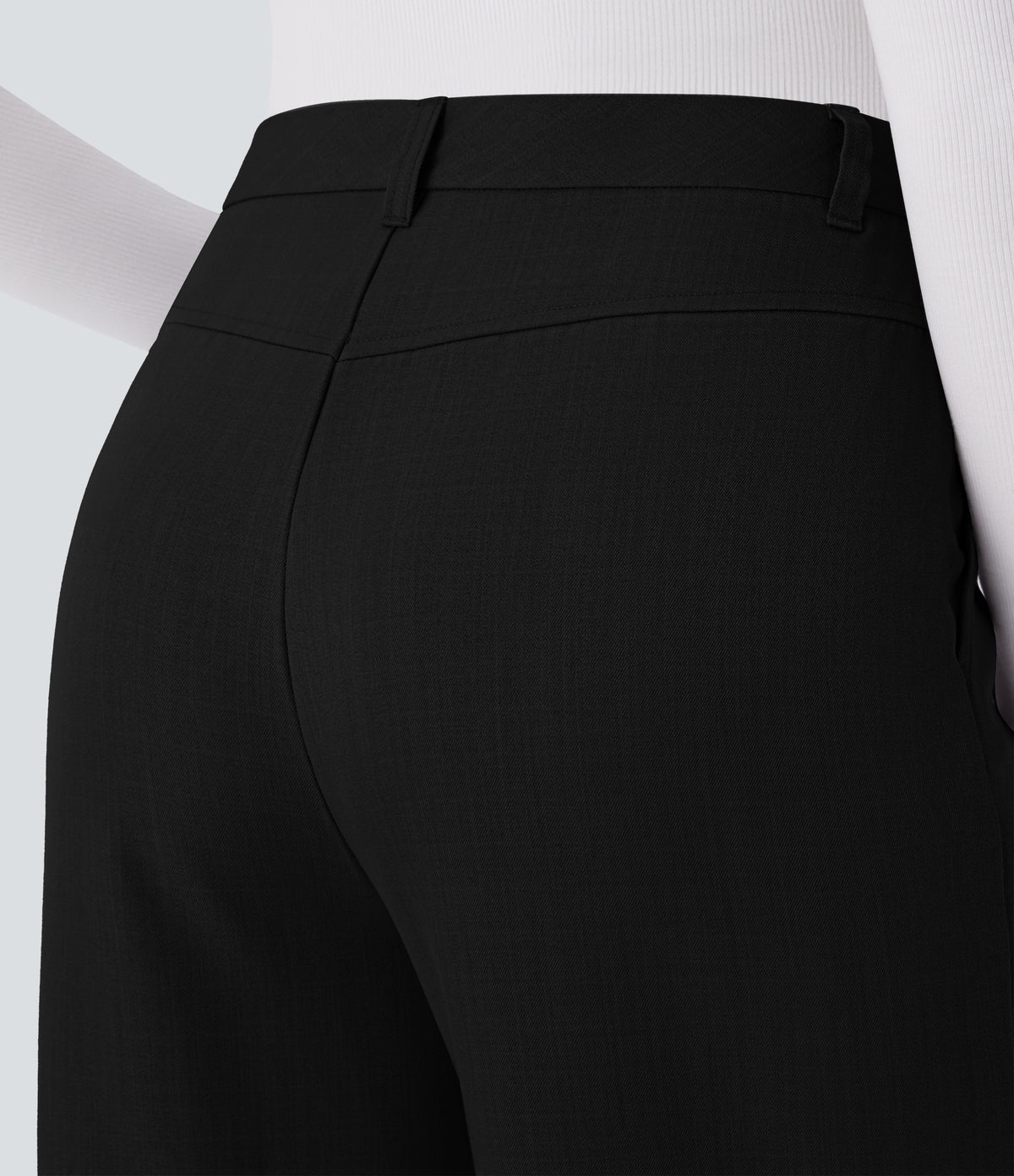 High Waisted Side Pocket Straight Leg Work Trousers — Black — view 5