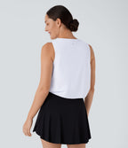 Round Neck Twisted Curved Hem Cropped Pickleball Tank Vest Top — White — view 2