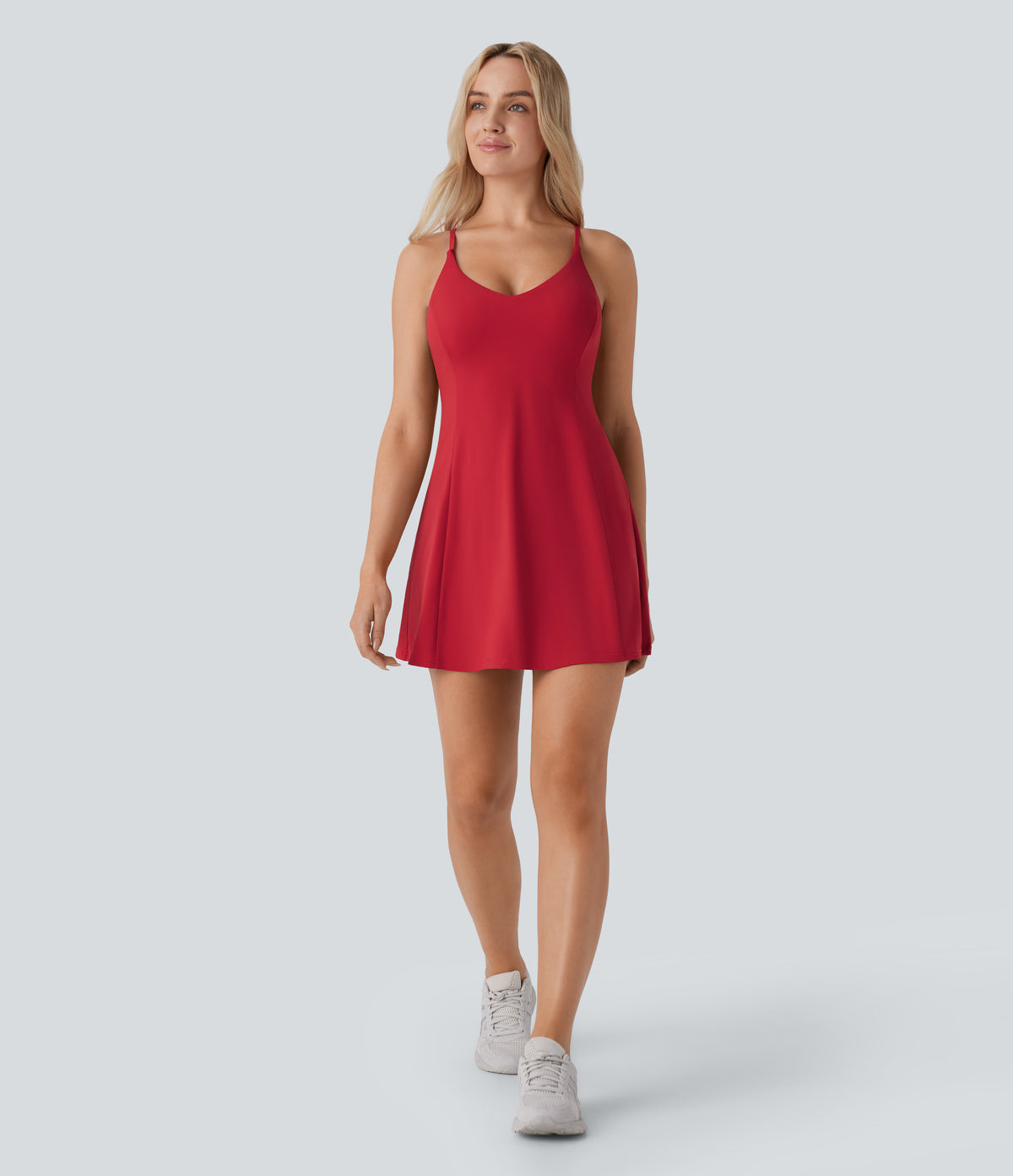 Airy Backless Racerback Adjustable Strap 2-in-1 Side Pocket Flare Mini Dance Active Dress-Edition — Salsa — view 8