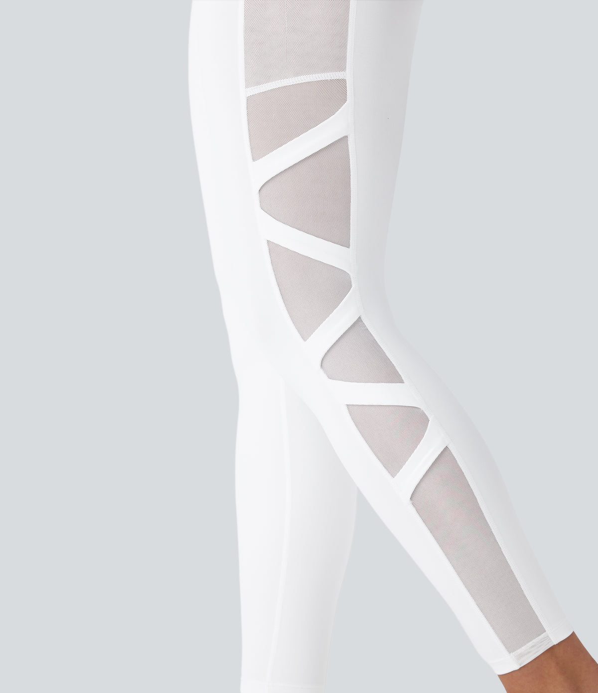 SpeedWave High Waisted Side Pocket Contrast Mesh Quick Dry Yoga Leggings — White — view 7
