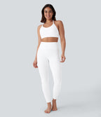 SpeedWave High Waisted Side Pocket Contrast Mesh Quick Dry Yoga Leggings — White — view 8
