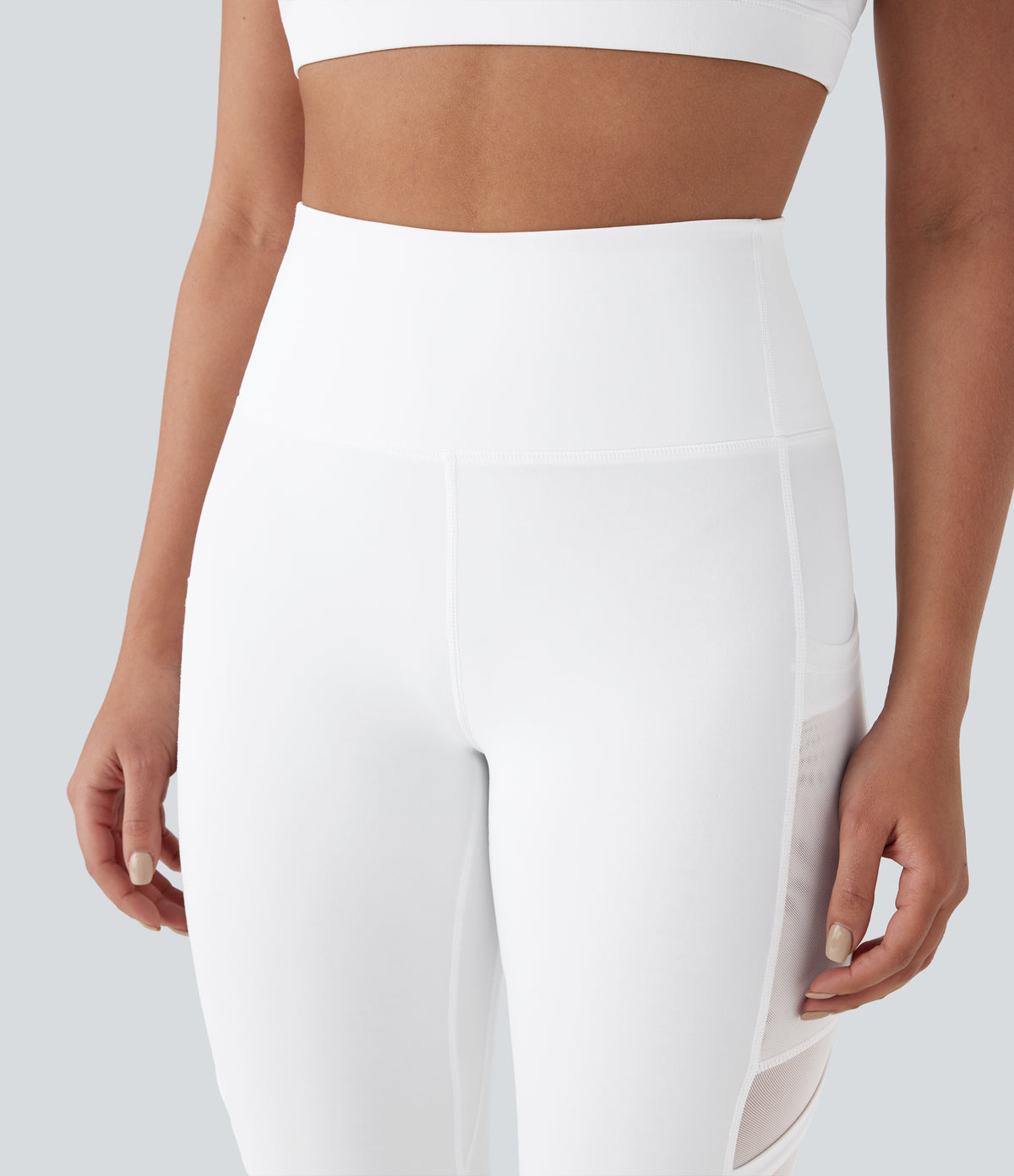 SpeedWave High Waisted Side Pocket Contrast Mesh Quick Dry Yoga Leggings — White — view 6