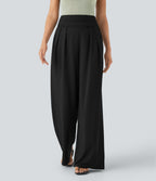 Super High Waisted Tummy Control Pocket Wide Leg Trousers — Black — view 6