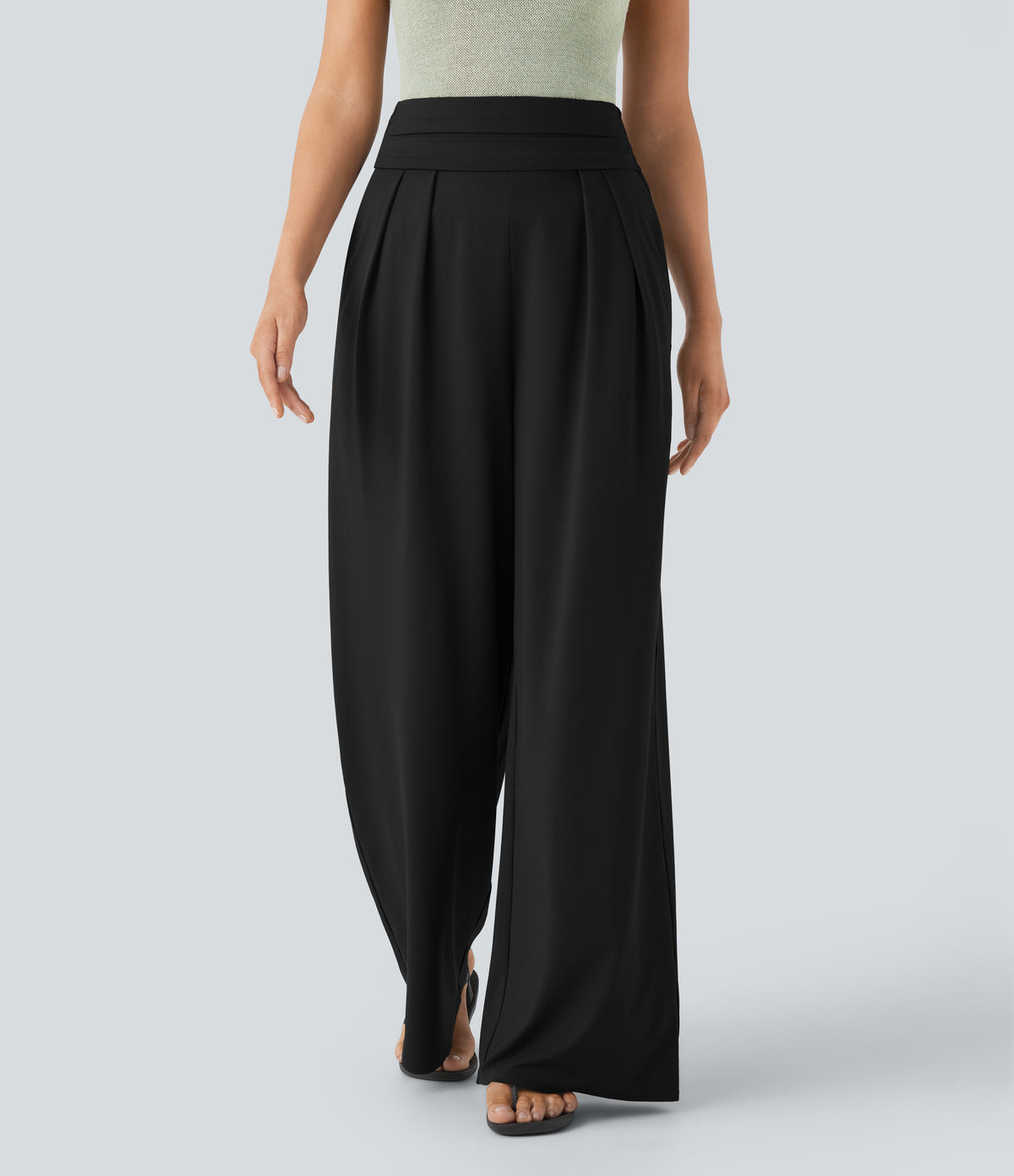 Super High Waisted Tummy Control Pocket Wide Leg Trousers — Black — view 6