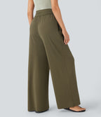 Super High Waisted Tummy Control Pocket Wide Leg Trousers — Capulet Olive — view 2