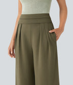 Super High Waisted Tummy Control Pocket Wide Leg Trousers — Capulet Olive — view 4