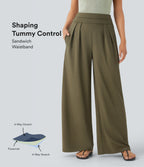 Super High Waisted Tummy Control Pocket Wide Leg Trousers — Capulet Olive — view 1
