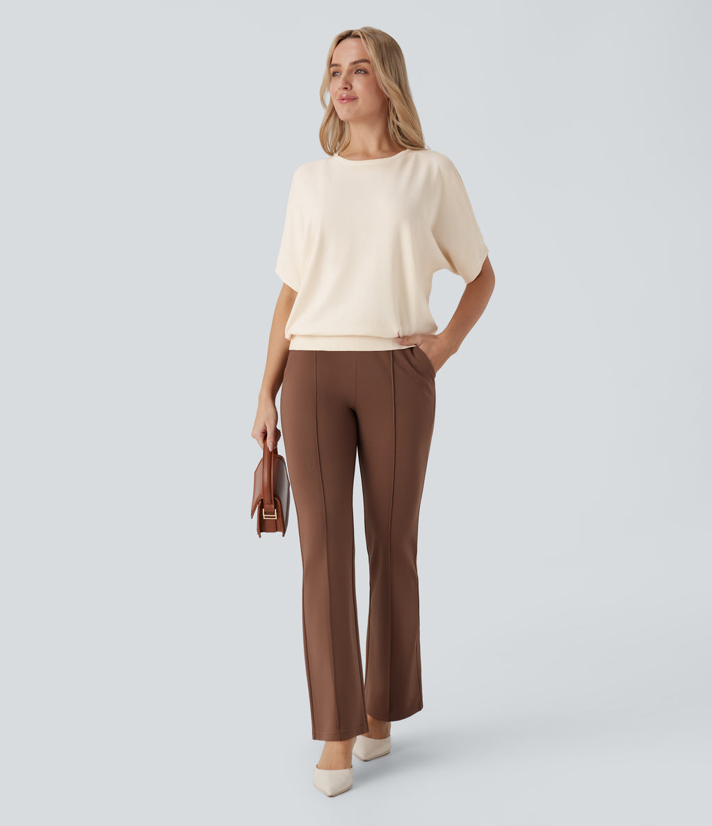 Round Neck Cold Shoulder Short Sleeve Work Jumper — Arctic Wolf — view 5