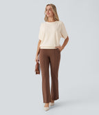 Round Neck Cold Shoulder Short Sleeve Work Jumper — Arctic Wolf — view 5