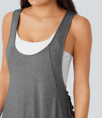 U Neck Drawstring Multiple Pockets Casual Jumpsuit — Darl Gray Floral Yarn — view 4