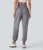 High Waisted Side Pocket Casual Joggers — Mottled Light Grey — view 1
