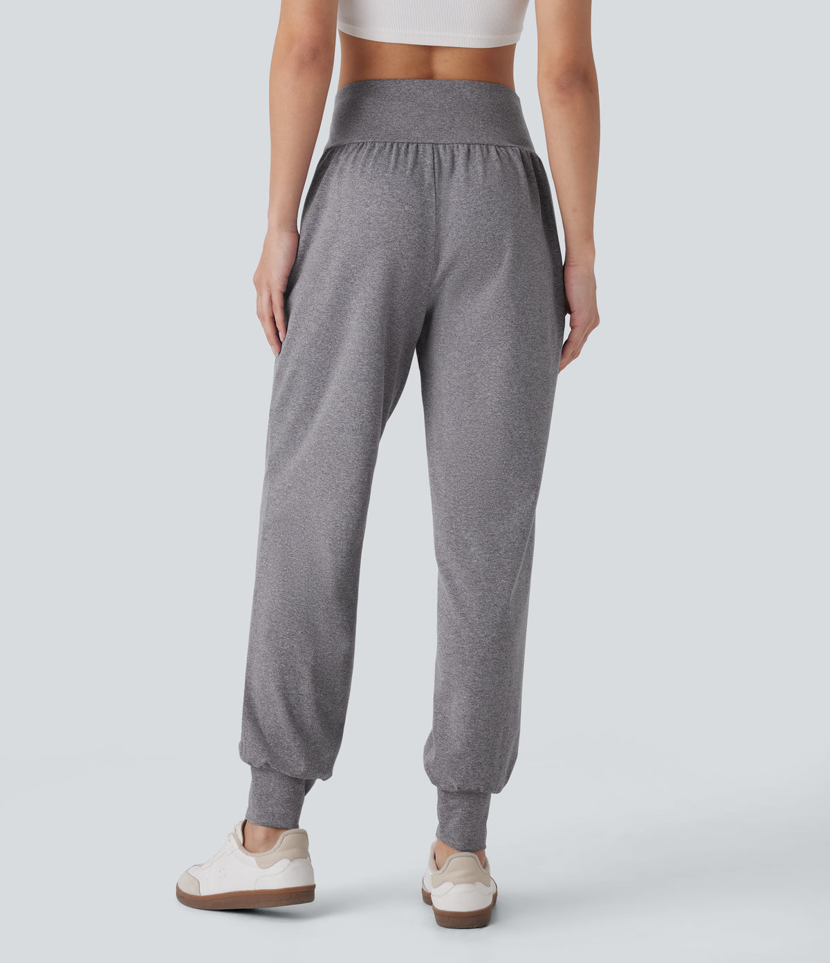 High Waisted Side Pocket Casual Joggers — Mottled Light Grey — view 1