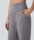 High Waisted Side Pocket Casual Joggers — Mottled Light Grey — view 4