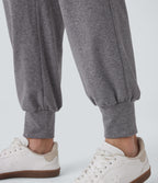 High Waisted Side Pocket Casual Joggers — Mottled Light Grey — view 5
