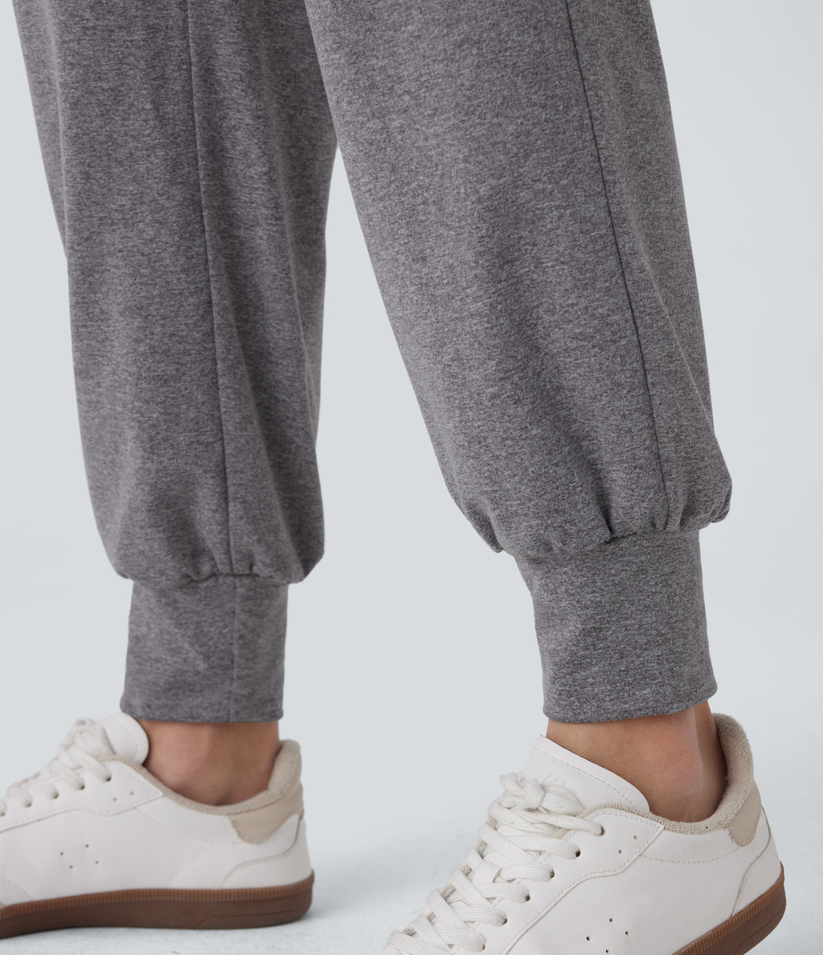 High Waisted Side Pocket Casual Joggers — Mottled Light Grey — view 5