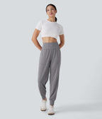 High Waisted Side Pocket Casual Joggers — Mottled Light Grey — view 6