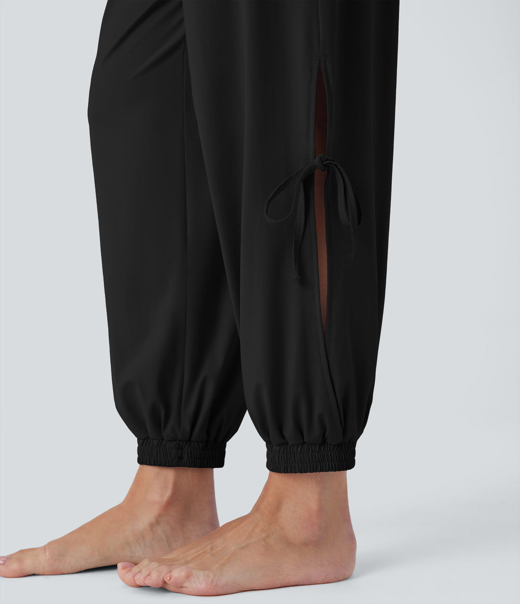 Sleeveless Cut Out Drawstring Pocket Yoga Jumpsuit-UPF50+ — Black — view 7