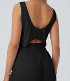 Sleeveless Cut Out Drawstring Pocket Yoga Jumpsuit-UPF50+ — Black — view 5
