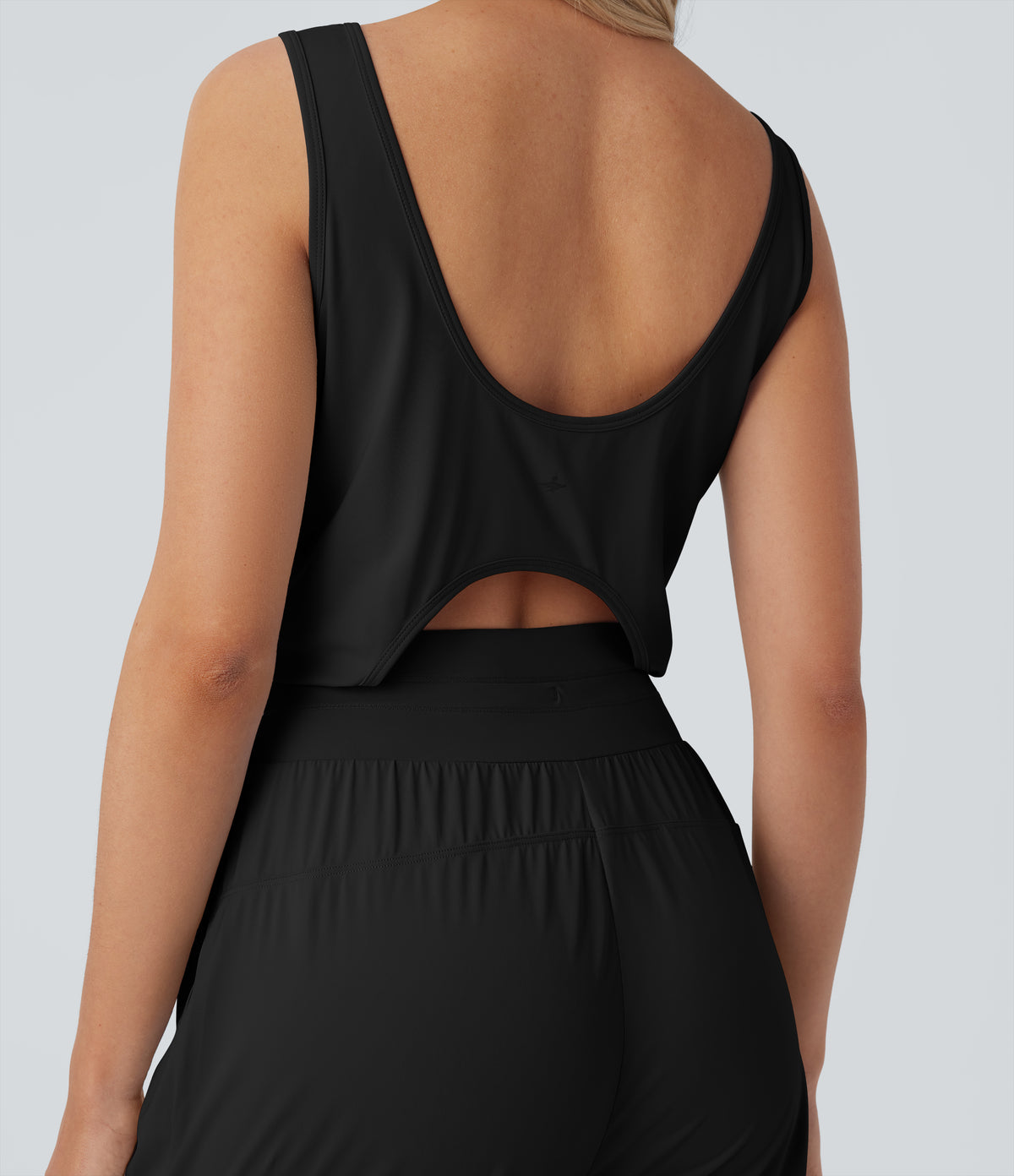 Sleeveless Cut Out Drawstring Pocket Yoga Jumpsuit-UPF50+ — Black — view 5