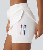 QuickDry High Waisted Drawstring Side Pocket 2-in-1 Curved Hem Mini Golf Skirt-Golf Tee Pocket — White — view 4