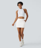 QuickDry High Waisted Drawstring Side Pocket 2-in-1 Curved Hem Mini Golf Skirt-Golf Tee Pocket — White — view 6