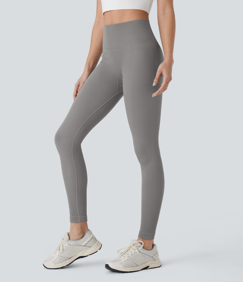 Seamless Flow High Waisted Tummy Control Butt Lifting 7/8 Yoga Leggings — Mockingbird — view 3