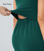 V Neck Sleeveless Ruched Pocket Jumpsuit — Bayberry — view 5
