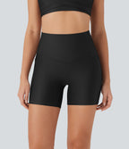 High Waisted Tummy Control Pocket Sheen Running Biker Shorts 5'' — Black — view 3