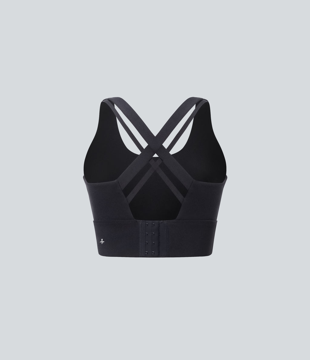 Medium Support U Neck Adjustable Hook Running Sports Bra DD-F Cups — Black — view 8