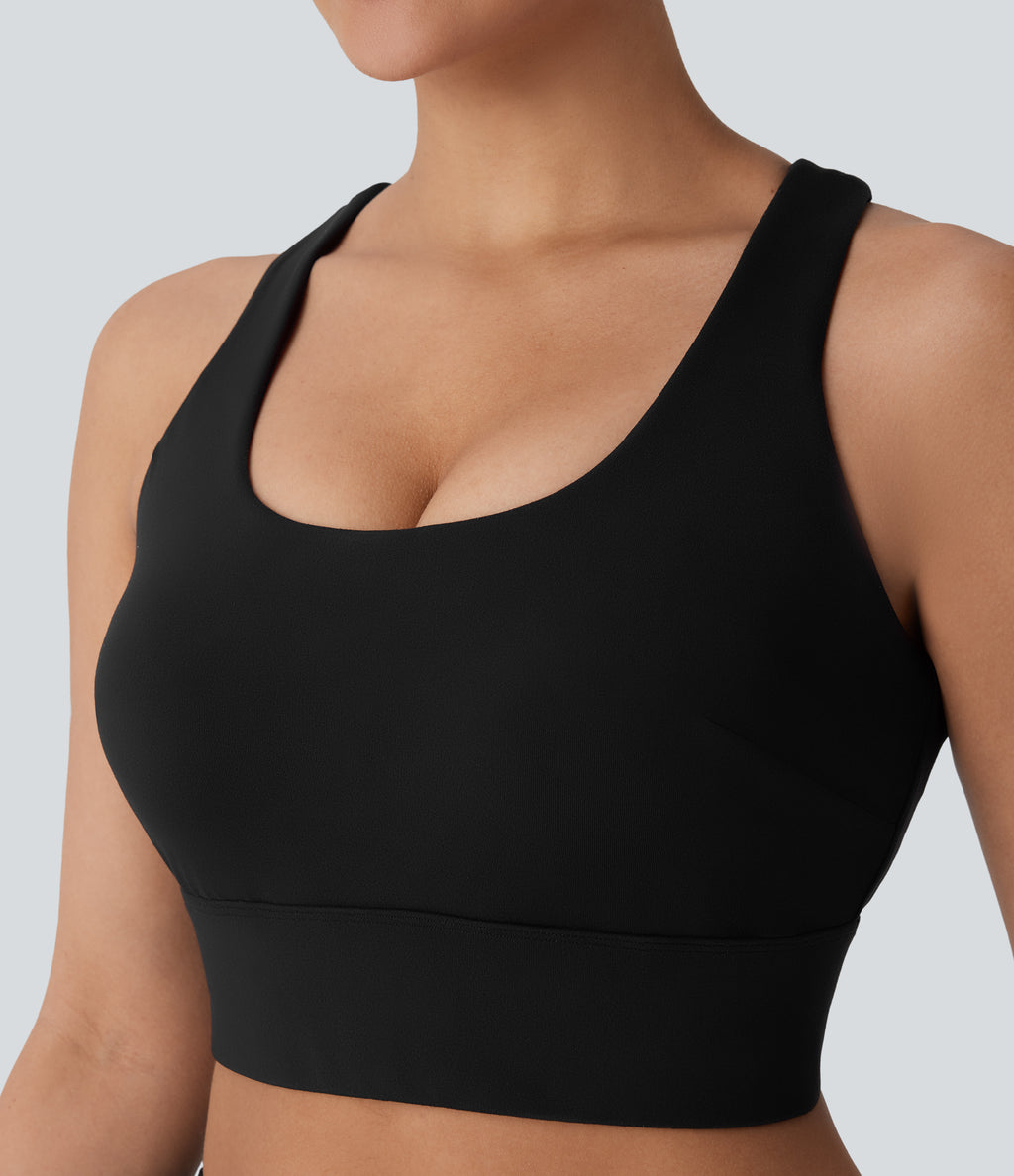 Medium Support U Neck Adjustable Hook Running Sports Bra DD-F Cups — Black — view 5