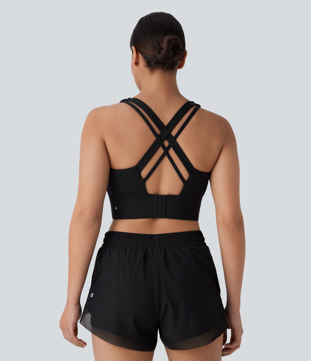 Medium Support U Neck Adjustable Hook Running Sports Bra DD-F Cups — Black — view 4