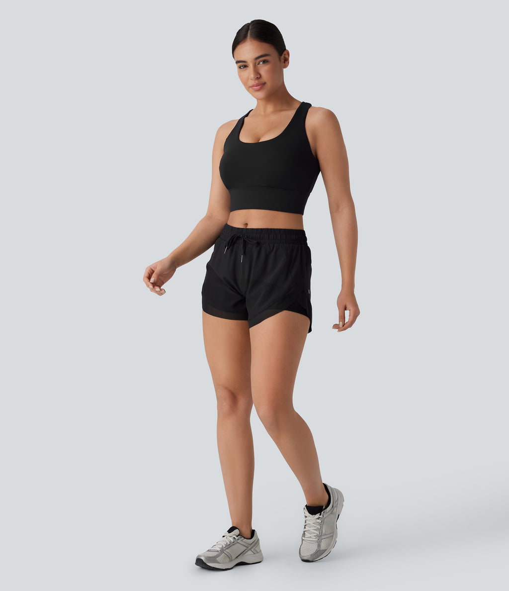 Medium Support U Neck Adjustable Hook Running Sports Bra DD-F Cups — Black — view 6