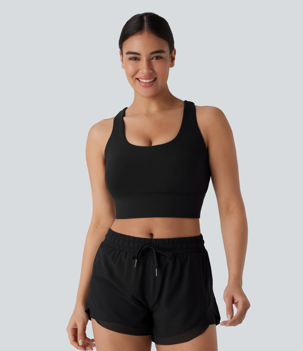 Medium Support U Neck Adjustable Hook Running Sports Bra DD-F Cups — Black — view 3
